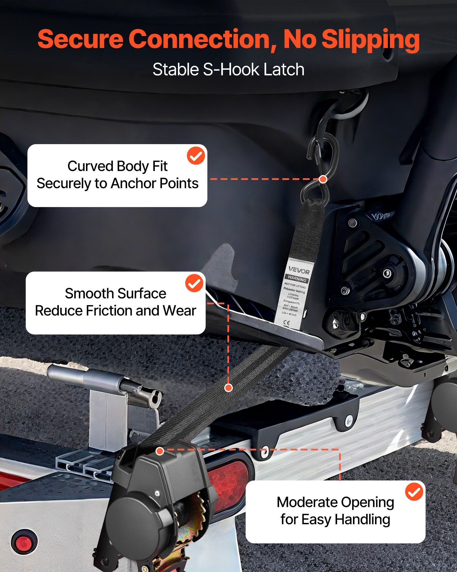 Wheel Chock Tie-Down Kit, Fixed Trailer Tie Down Strap, Car Tie Down Kit with S-Hook, Break Strength 748 kg & V952-CLJGTJ2GDSSXOFYCV001V0