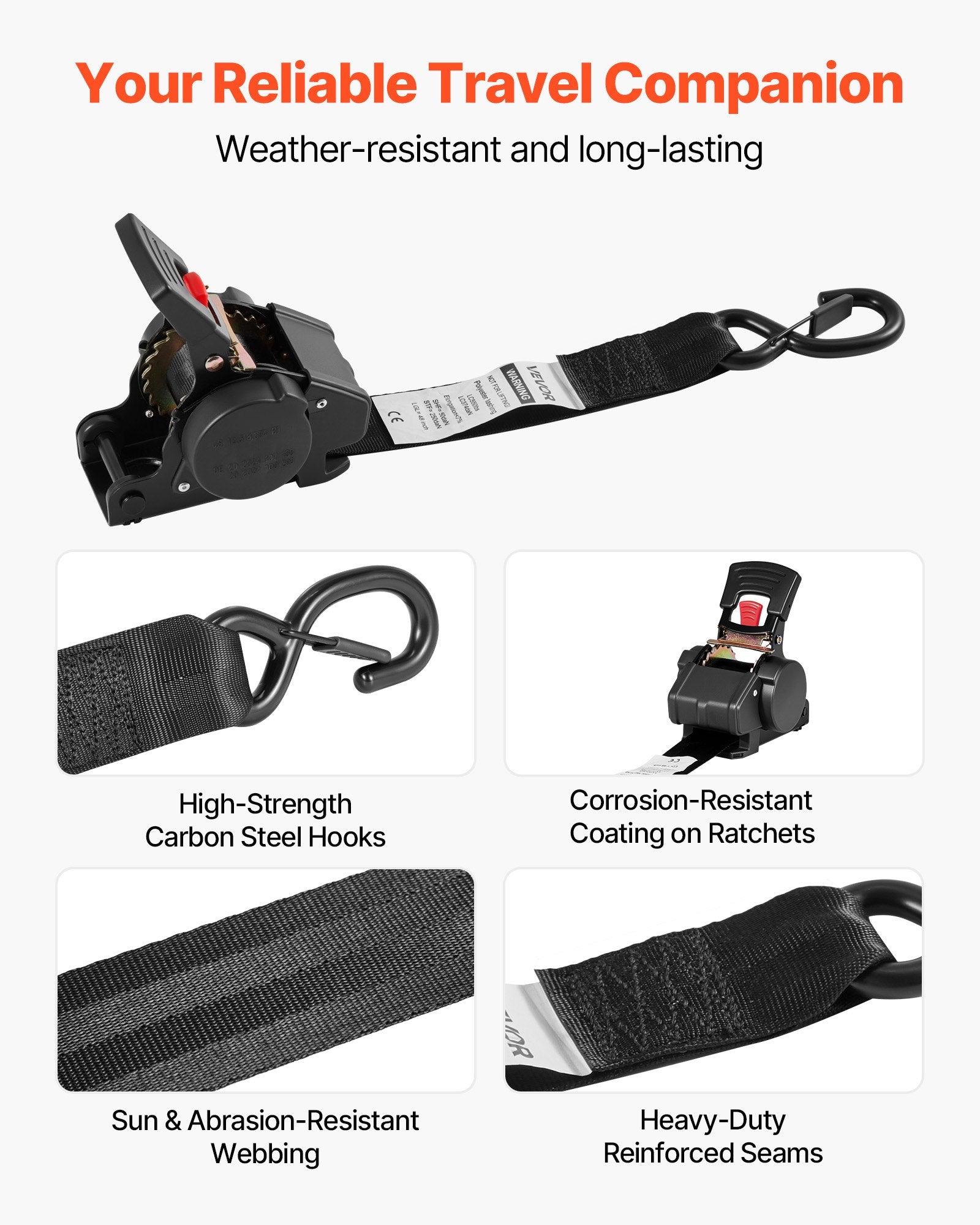 Wheel Chock Tie-Down Kit, Fixed Trailer Tie Down Strap, Car Tie Down Kit with S-Hook, Break Strength 748 kg & V952-CLJGTJ2GDSSXOFYCV001V0