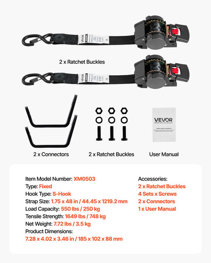 Wheel Chock Tie-Down Kit, Fixed Trailer Tie Down Strap, Car Tie Down Kit with S-Hook, Break Strength 748 kg & V952-CLJGTJ2GDSSXOFYCV001V0
