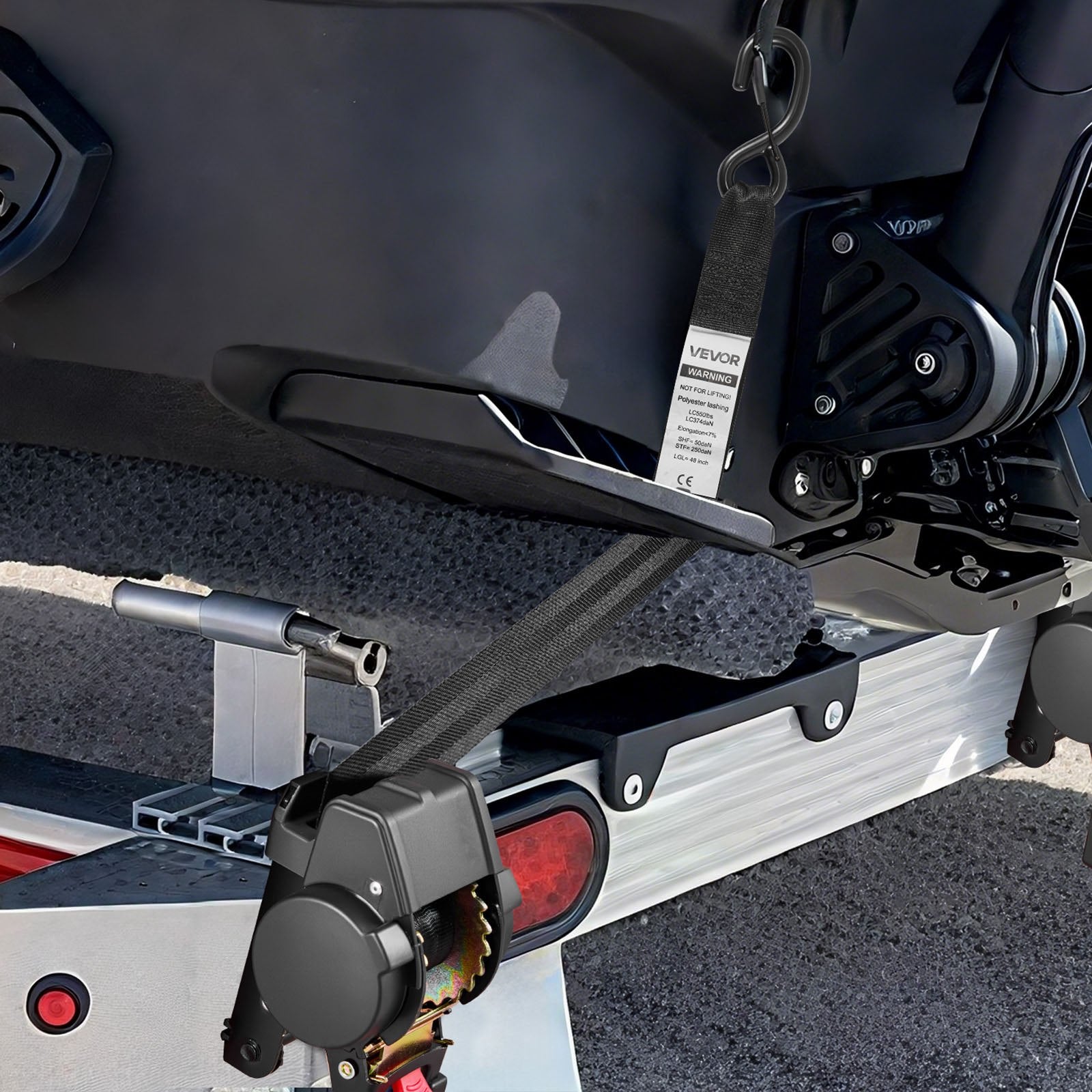 Wheel Chock Tie-Down Kit, Fixed Trailer Tie Down Strap, Car Tie Down Kit with S-Hook, Break Strength 748 kg & V952-CLJGTJ2GDSSXOFYCV001V0