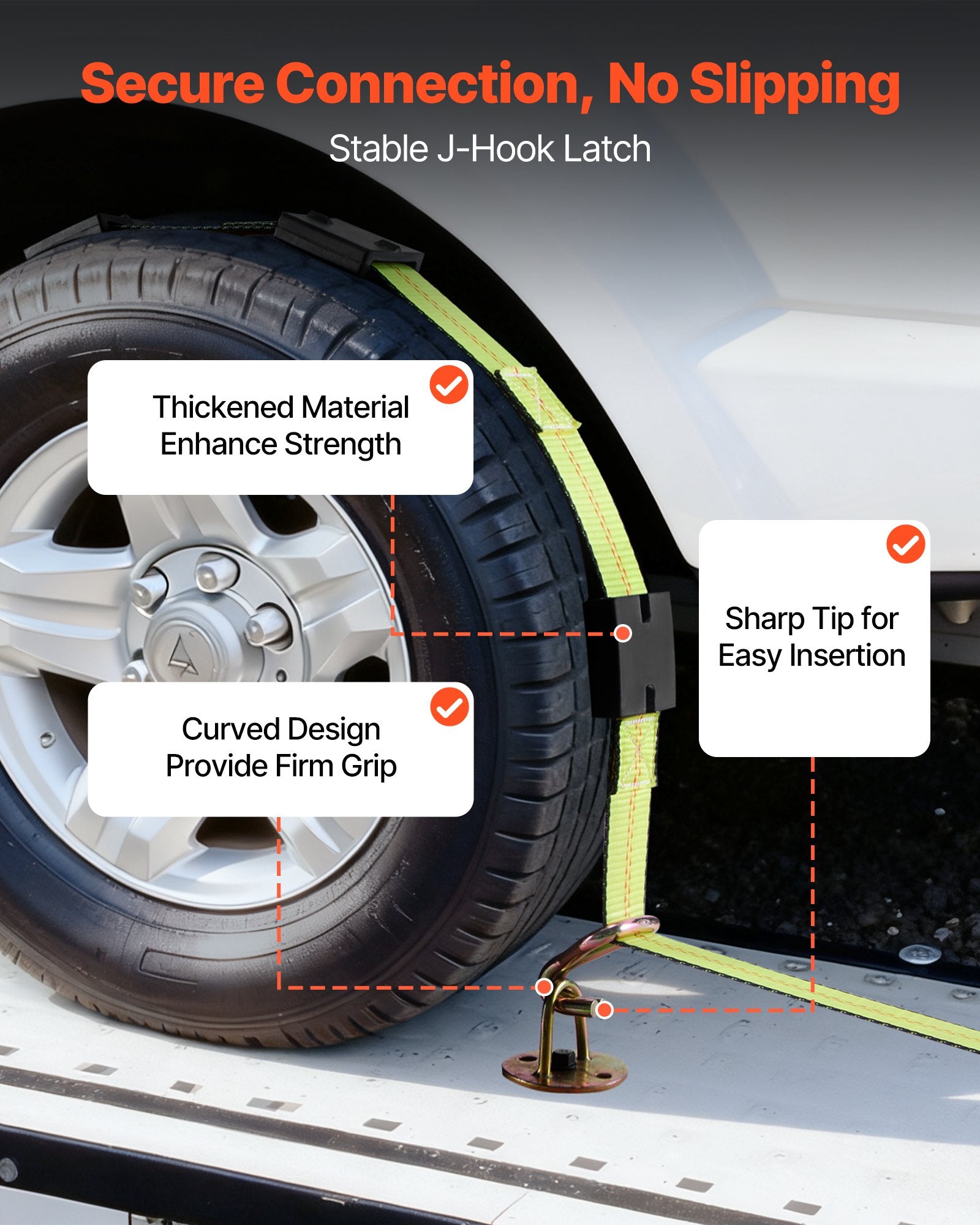 Wheel Chock Tie-Down Kit, Deck-Style Trailer Tie Down Strap, Car Tie Down Kit with J-Hook, Break Strength V952-CLJGTJ2JBXJX0SH2A001V0