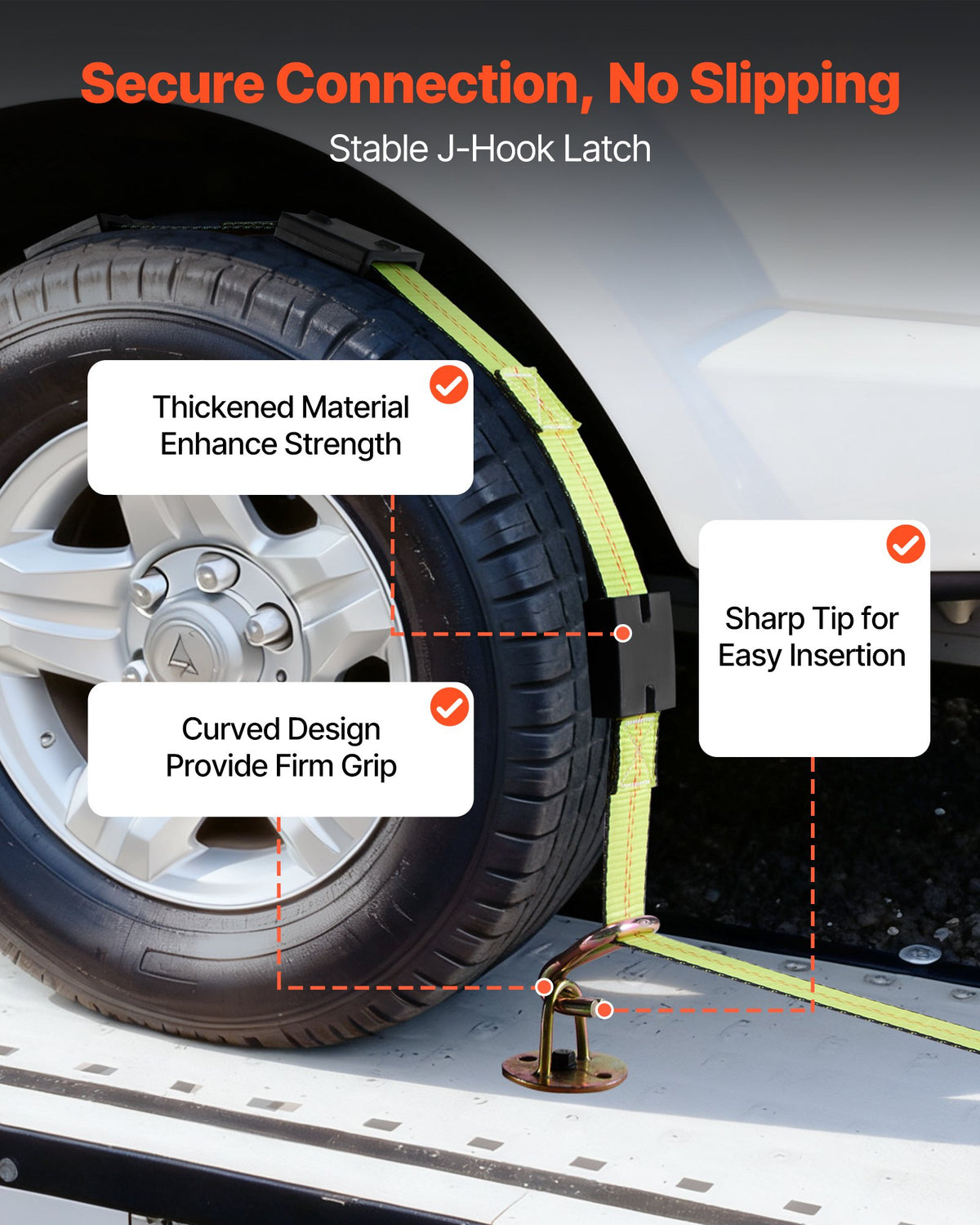 Wheel Chock Tie-Down Kit, Deck-Style Trailer Tie Down Strap, Car Tie Down Kit with J-Hook, Break Strength V952-CLJGTJ2JBXJX0SH2A001V0