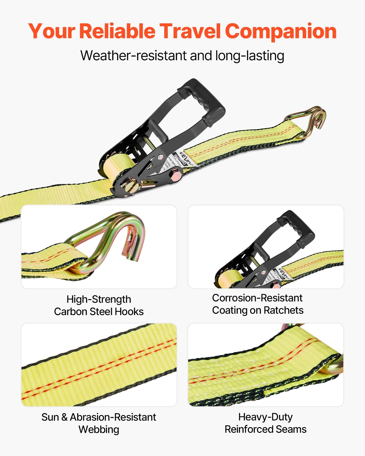 Wheel Chock Tie-Down Kit, Deck-Style Trailer Tie Down Strap, Car Tie Down Kit with J-Hook, Break Strength V952-CLJGTJ2JBXJX0SH2A001V0