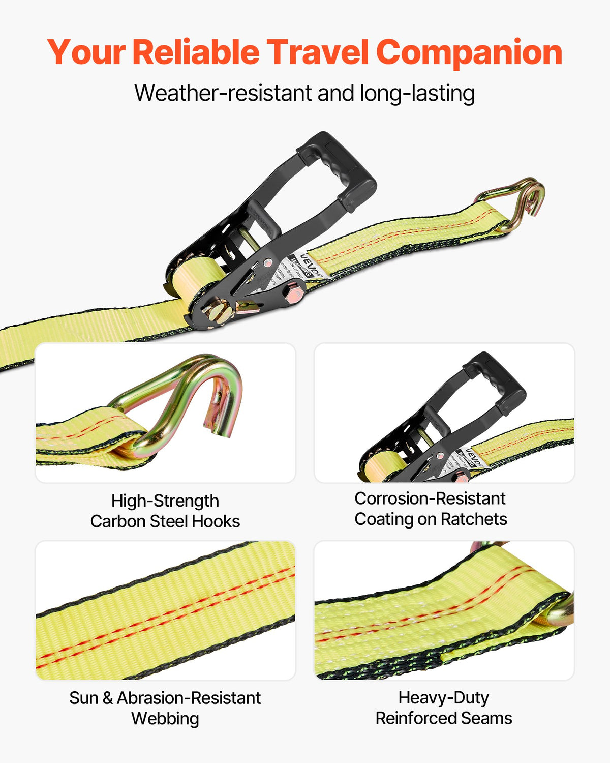 Wheel Chock Tie-Down Kit, Deck-Style Trailer Tie Down Strap, Car Tie Down Kit with J-Hook, Break Strength V952-CLJGTJ2JBXJX0SH2A001V0