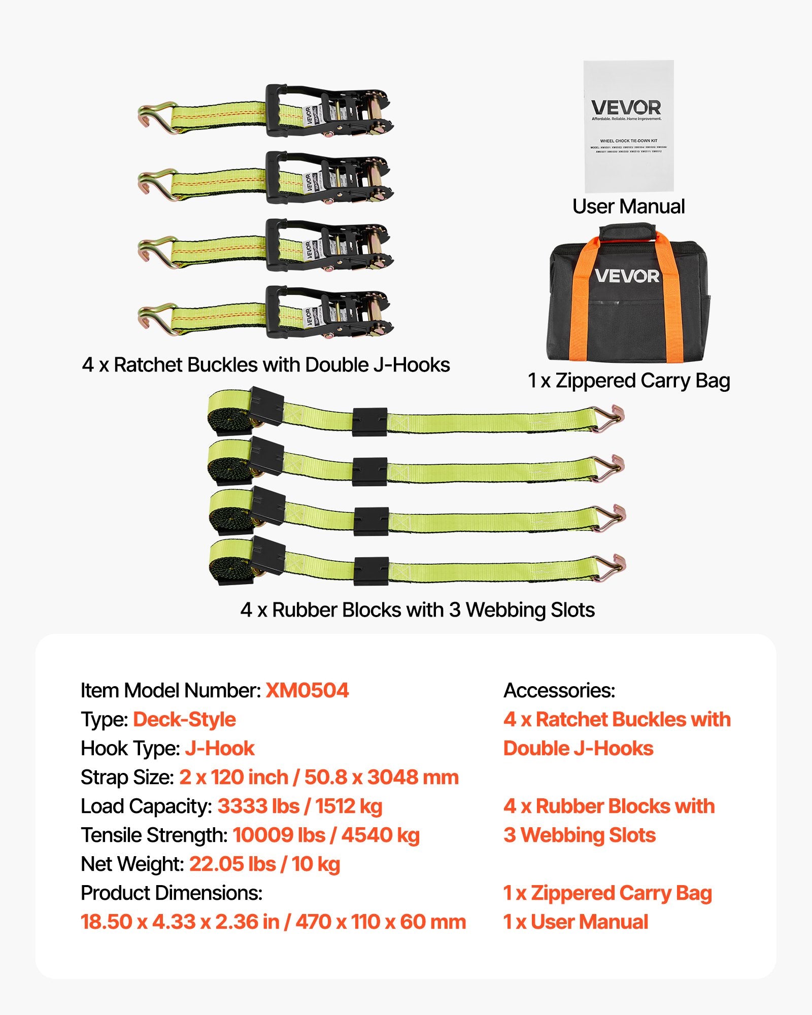 Wheel Chock Tie-Down Kit, Deck-Style Trailer Tie Down Strap, Car Tie Down Kit with J-Hook, Break Strength V952-CLJGTJ2JBXJX0SH2A001V0