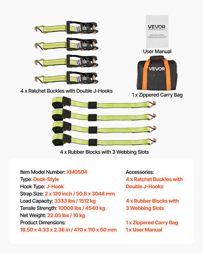 Wheel Chock Tie-Down Kit, Deck-Style Trailer Tie Down Strap, Car Tie Down Kit with J-Hook, Break Strength V952-CLJGTJ2JBXJX0SH2A001V0