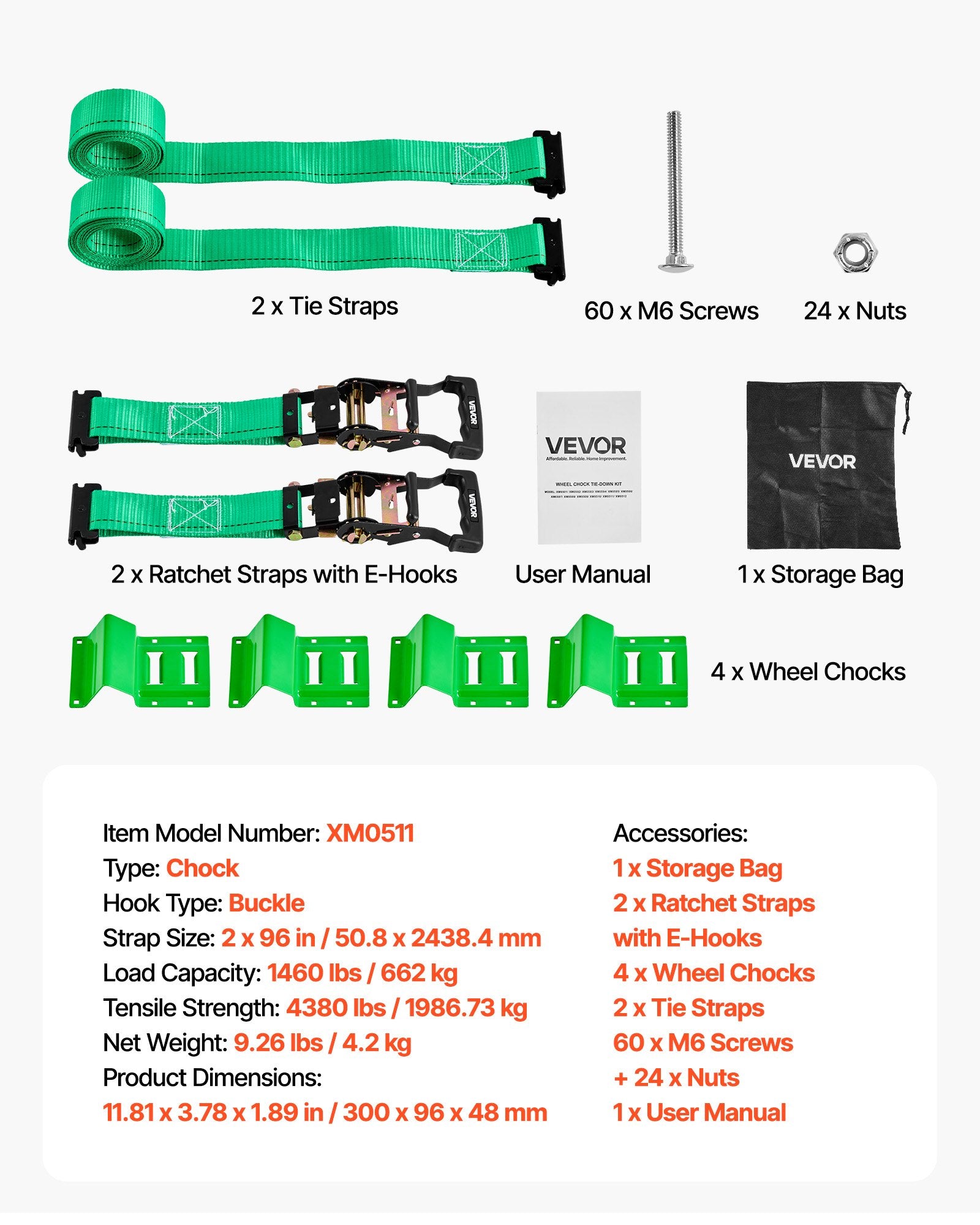 Wheel Chock Tie-Down Kit, Chock-Style Trailer Tie Down Strap, Car Tie Down Kit with Buckle, Break Strength V952-CLJGTJ2LDXKKG5GOH001V0