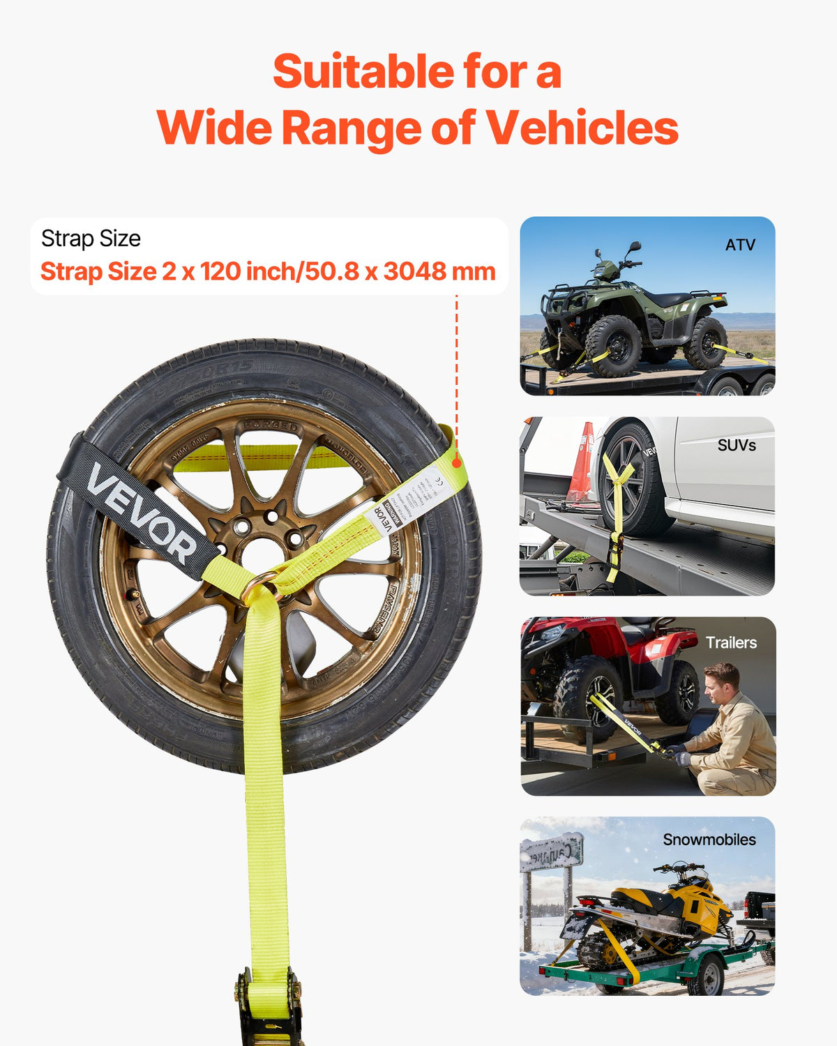 Wheel Chock Tie-Down Kit, Tire-Style Motorcycle Tie-Down System, Car Tie Down Kit with Flat Hook, Break V952-CLJGTJ2LTXBPN6TE9001V0