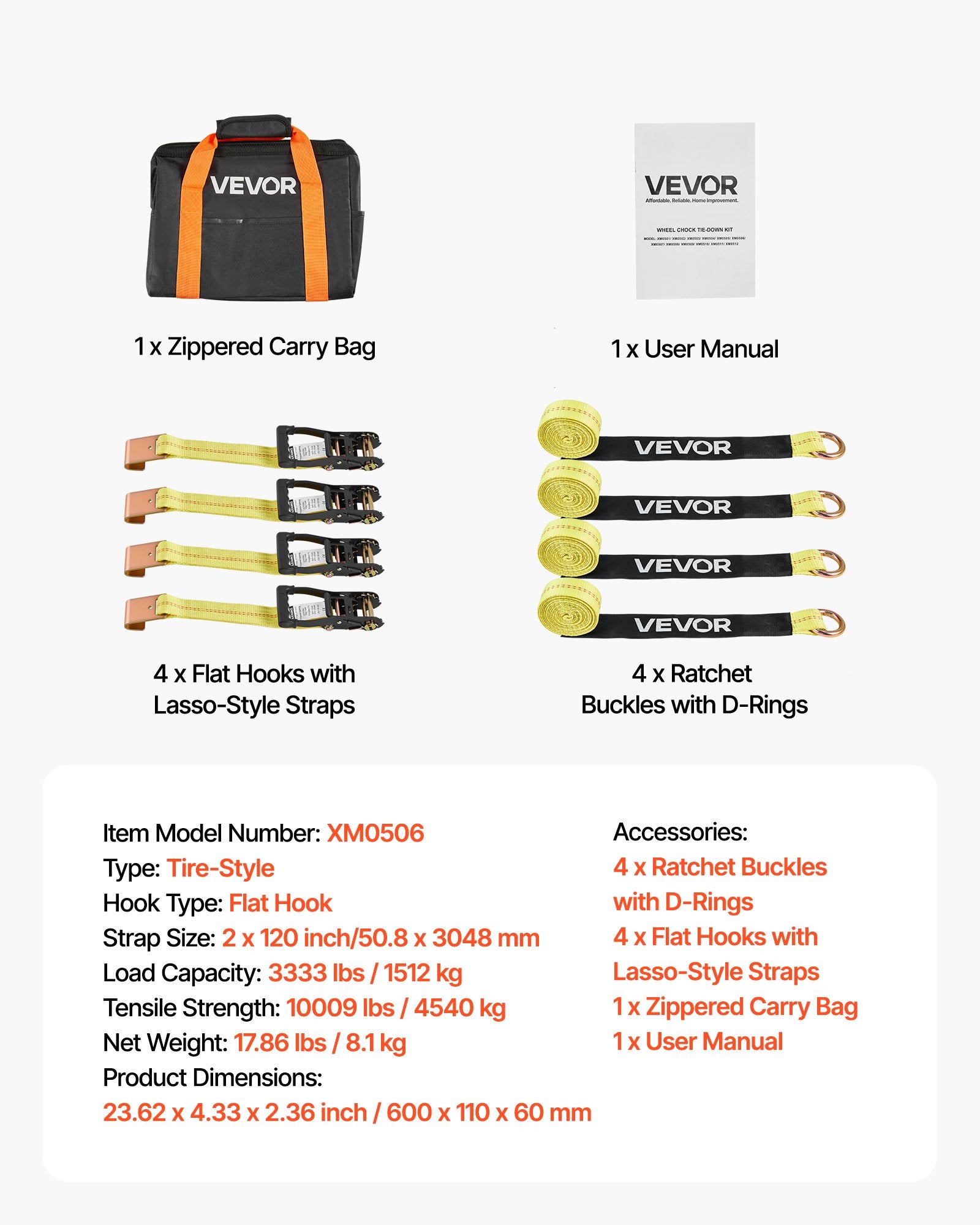 Wheel Chock Tie-Down Kit, Tire-Style Motorcycle Tie-Down System, Car Tie Down Kit with Flat Hook, Break V952-CLJGTJ2LTXBPN6TE9001V0