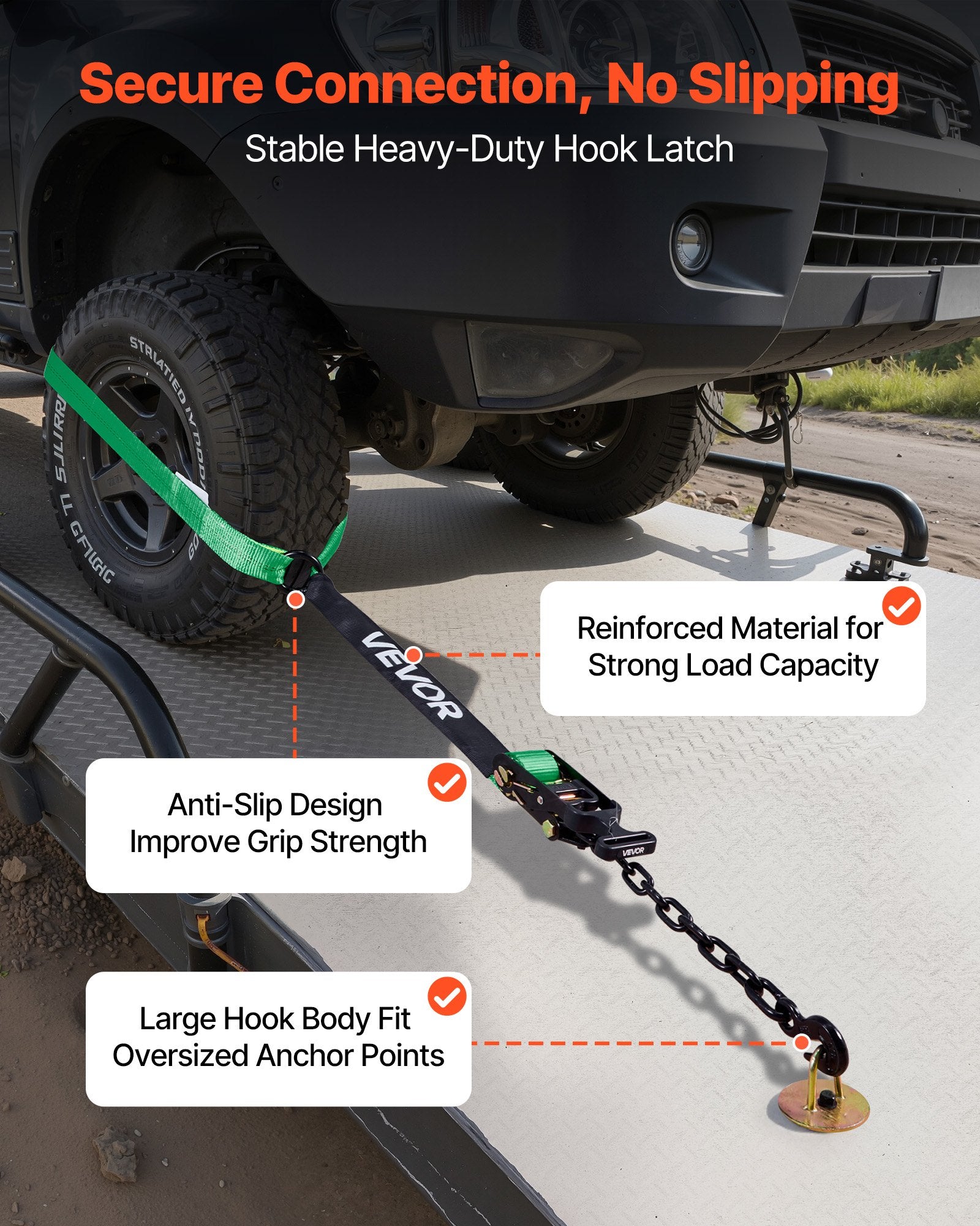 Wheel Chock Tie-Down Kit, Tire-Style Tow Dolly Strap, Car Tie Down Kit with Heavy-Duty Hook, Break Strength V952-CLJGTJ2LTXZX66N3Q001V0