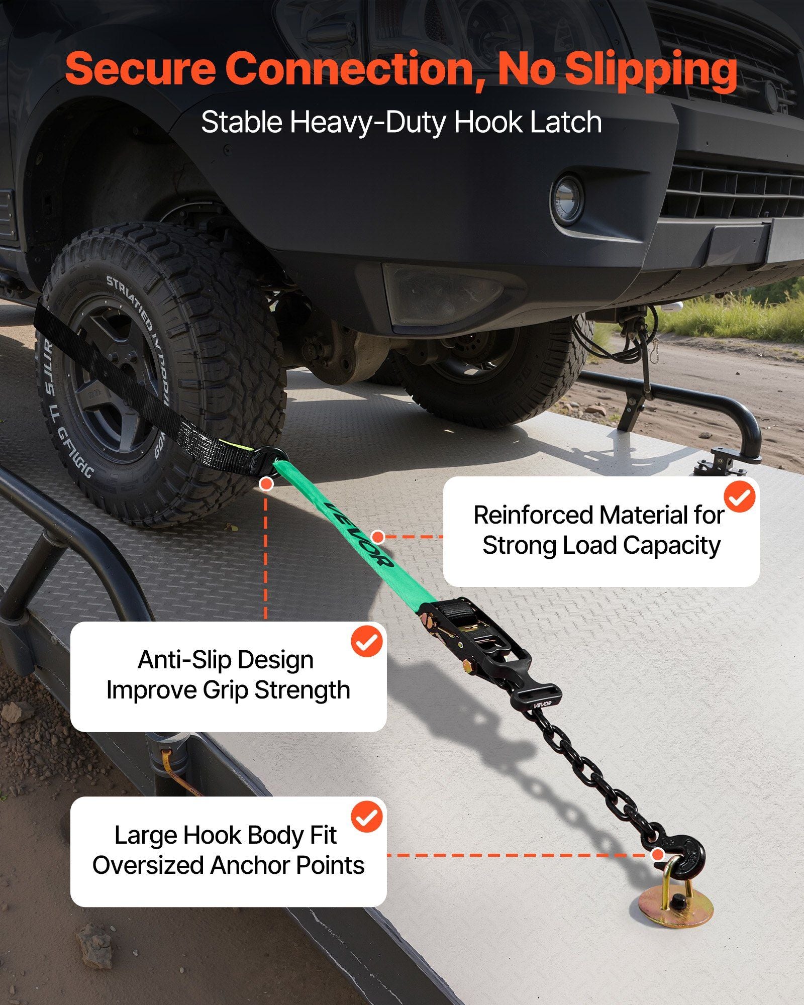 Wheel Chock Tie-Down Kit, Tire-Style Tow Dolly Strap, Car Tie Down Kit with Heavy-Duty Hook, Break Strength V952-CLJGTJ2LTXZXMFDY9001V0