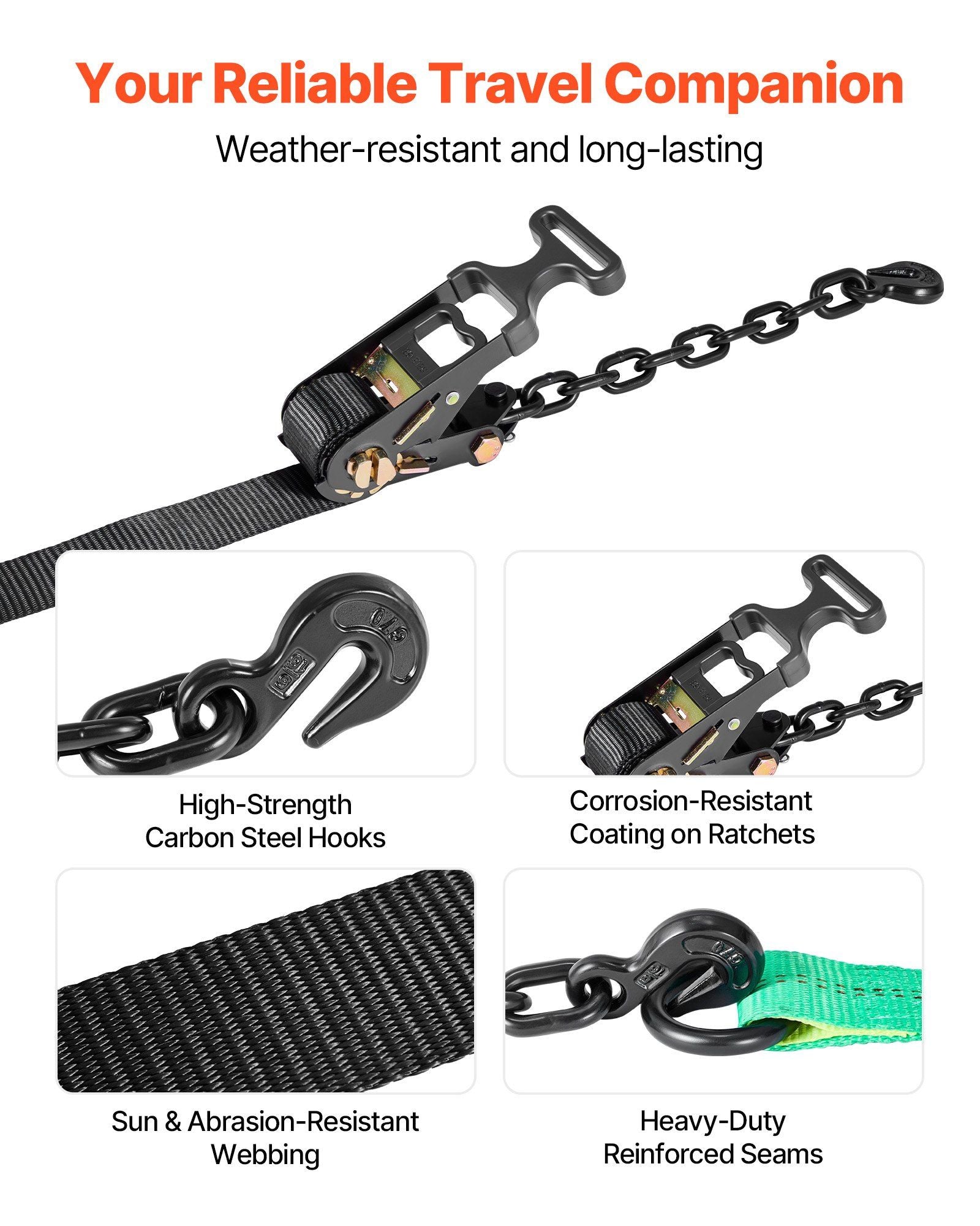 Wheel Chock Tie-Down Kit, Tire-Style Tow Dolly Strap, Car Tie Down Kit with Heavy-Duty Hook, Break Strength V952-CLJGTJ2LTXZXMFDY9001V0