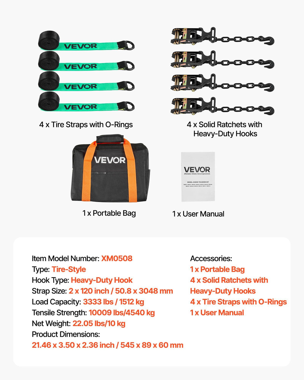 Wheel Chock Tie-Down Kit, Tire-Style Tow Dolly Strap, Car Tie Down Kit with Heavy-Duty Hook, Break Strength V952-CLJGTJ2LTXZXMFDY9001V0