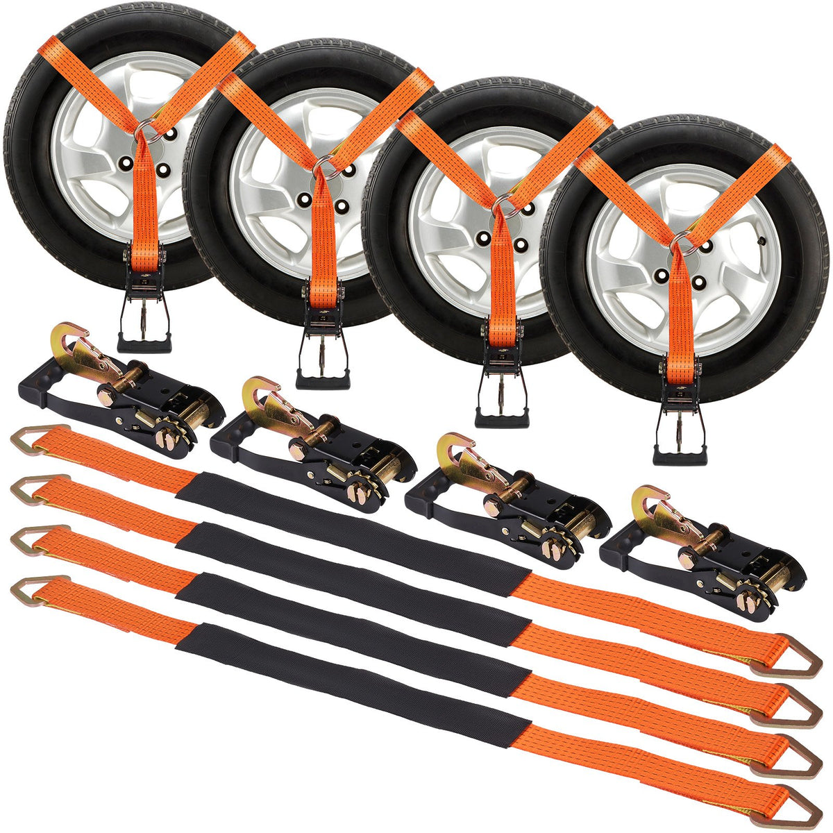 Ratchet Tie Down Straps Kit, 5.08" x 304.8" Tire Straps, 2500kgs Working Load, 11023 LBS Breaking Strength, V952-CLJGTJC42X1208QGAV0