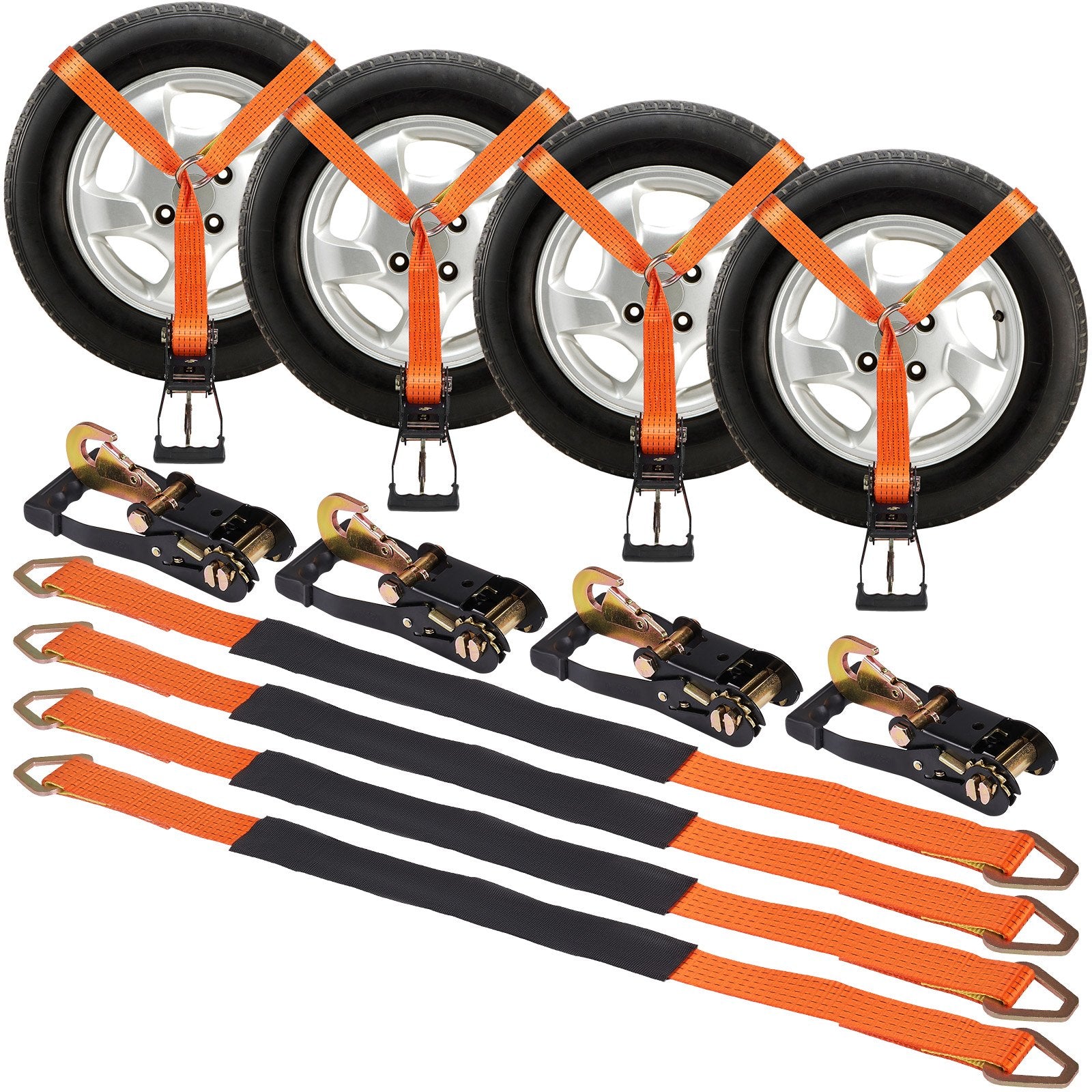 Ratchet Tie Down Straps Kit, 5.08" x 304.8" Tire Straps, 2500kgs Working Load, 11023 LBS Breaking Strength, V952-CLJGTJC42X1208QGAV0