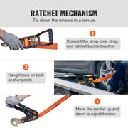 Ratchet Tie Down Straps Kit, 5.08" x 304.8" Tire Straps, 2500kgs Working Load, 11023 LBS Breaking Strength, V952-CLJGTJC42X1208QGAV0