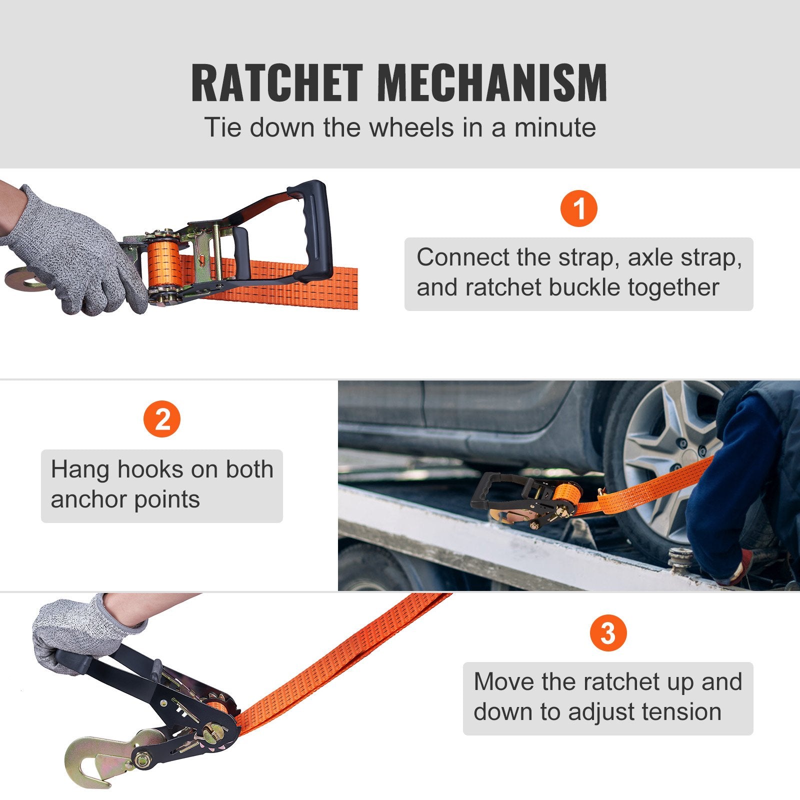 Ratchet Tie Down Straps Kit, 5.08" x 304.8" Tire Straps, 2500kgs Working Load, 11023 LBS Breaking Strength, V952-CLJGTJC42X1208QGAV0