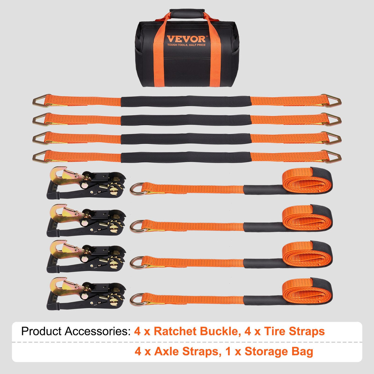 Ratchet Tie Down Straps Kit, 5.08" x 304.8" Tire Straps, 2500kgs Working Load, 11023 LBS Breaking Strength, V952-CLJGTJC42X1208QGAV0