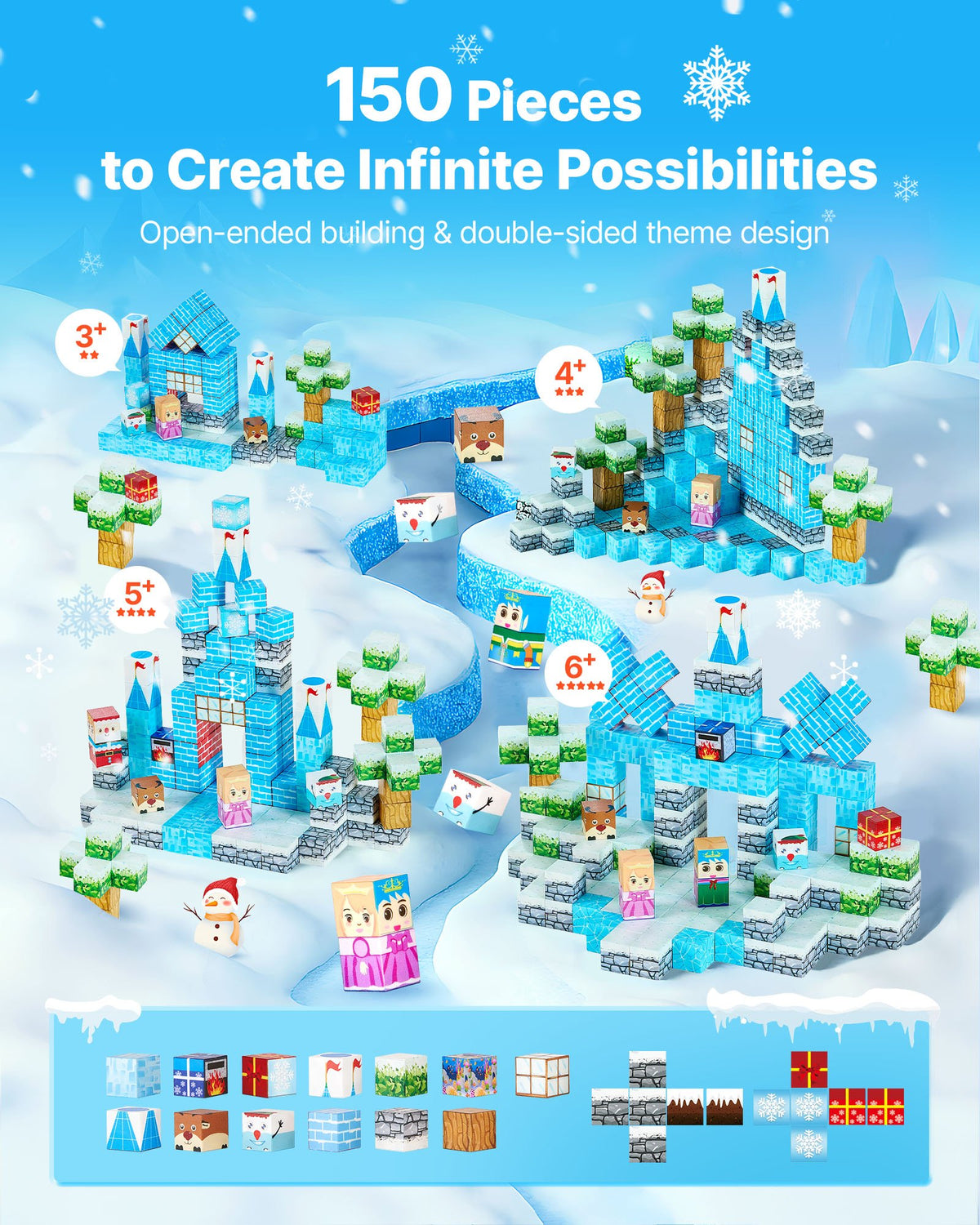 Magnetic Blocks, 150 PCS Glacier Castle Set, Magnetic Building Cubes for Kids, STEM Montessori Sensory Toys V952-CLKGNBBCCB10KYF3L001V0