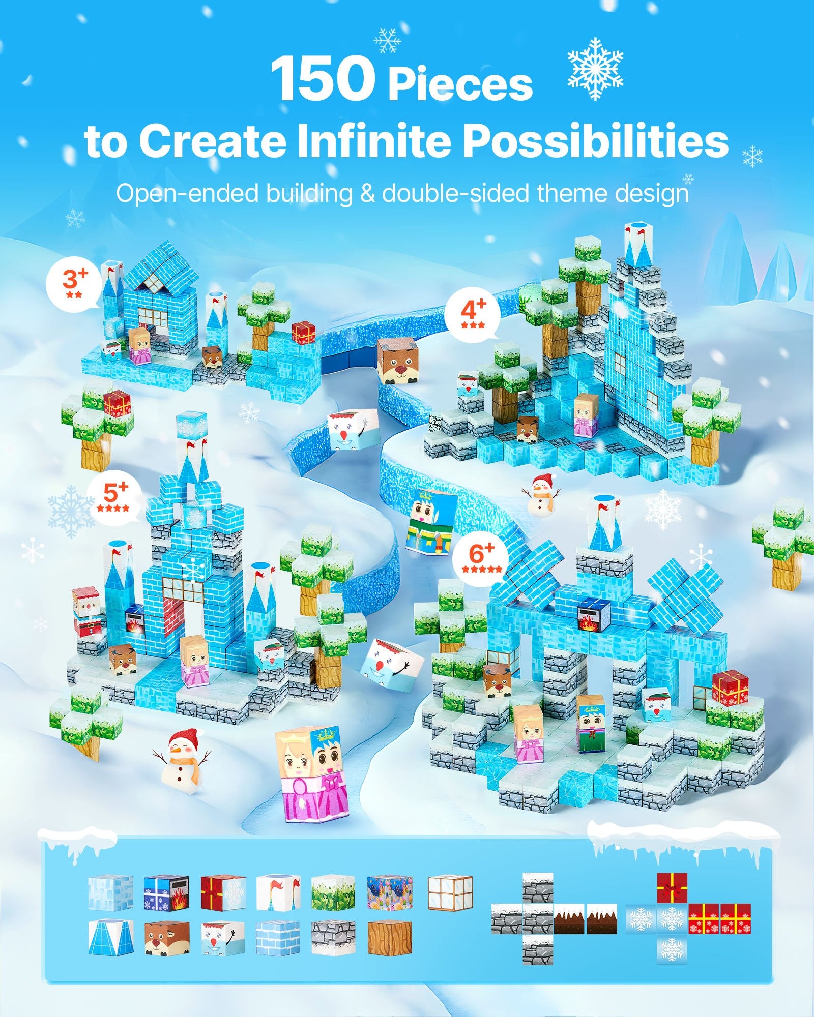 Magnetic Blocks, 150 PCS Glacier Castle Set, Magnetic Building Cubes for Kids, STEM Montessori Sensory Toys V952-CLKGNBBCCB10KYF3L001V0