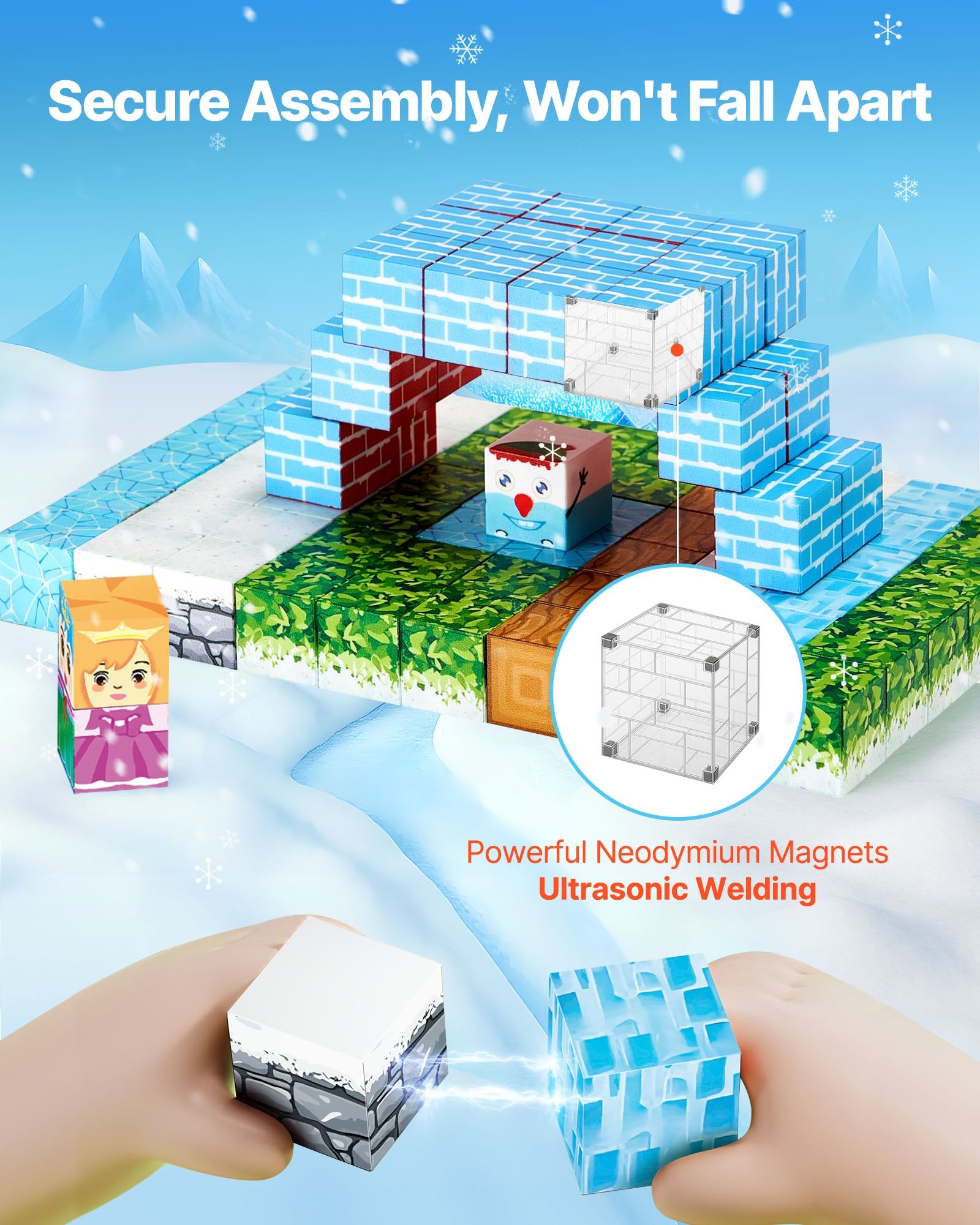 Magnetic Blocks, 150 PCS Glacier Castle Set, Magnetic Building Cubes for Kids, STEM Montessori Sensory Toys V952-CLKGNBBCCB10KYF3L001V0