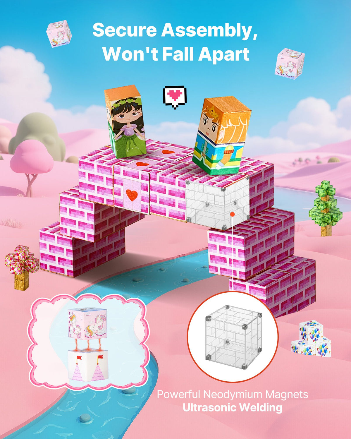 Magnetic Blocks, 100 PCS Princess Castle Set, Magnetic Building Cubes for Kids, STEM Montessori Sensory Toys V952-CLKGNBGZCB10F2AVW001V0