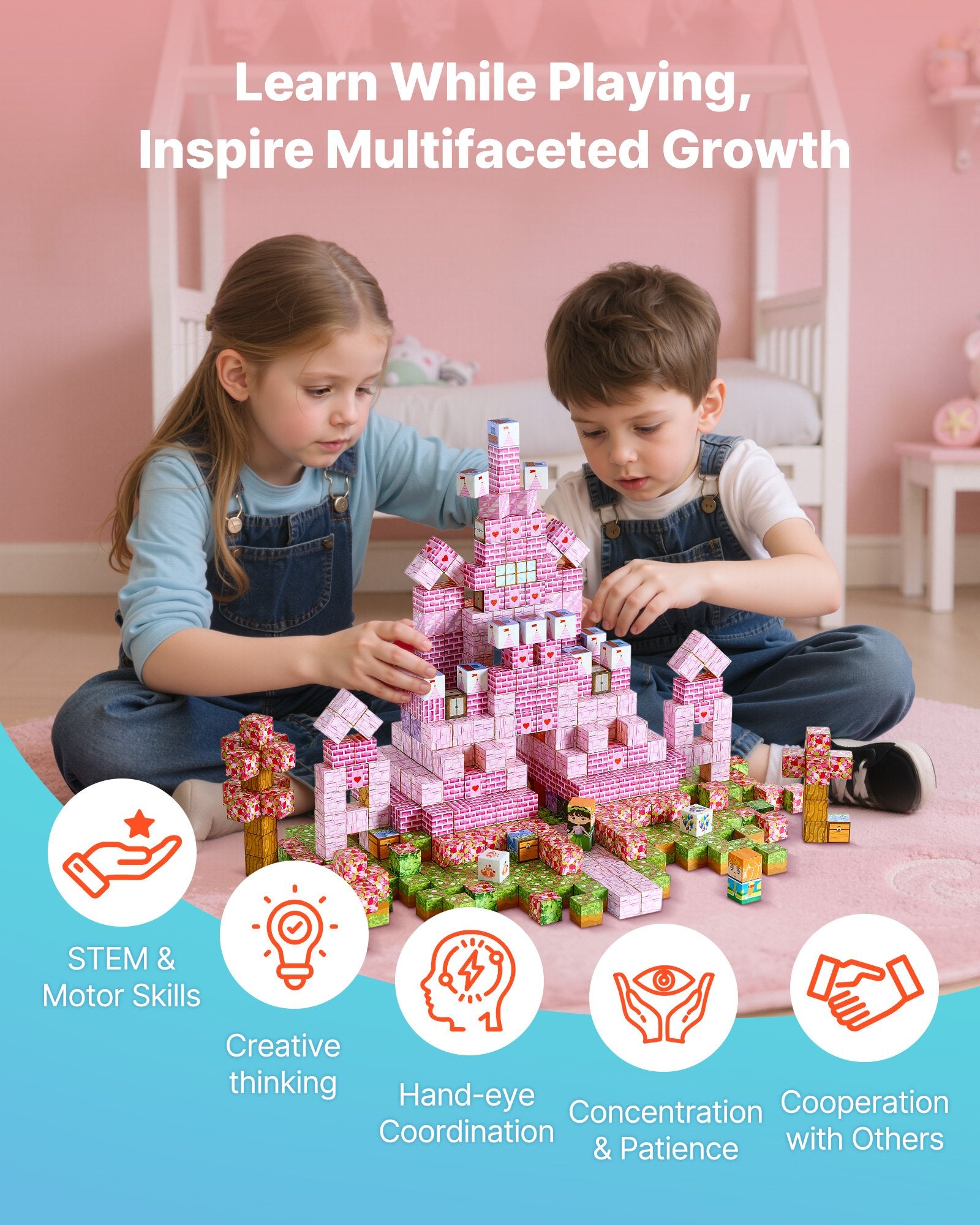 Magnetic Blocks, 100 PCS Princess Castle Set, Magnetic Building Cubes for Kids, STEM Montessori Sensory Toys V952-CLKGNBGZCB10F2AVW001V0
