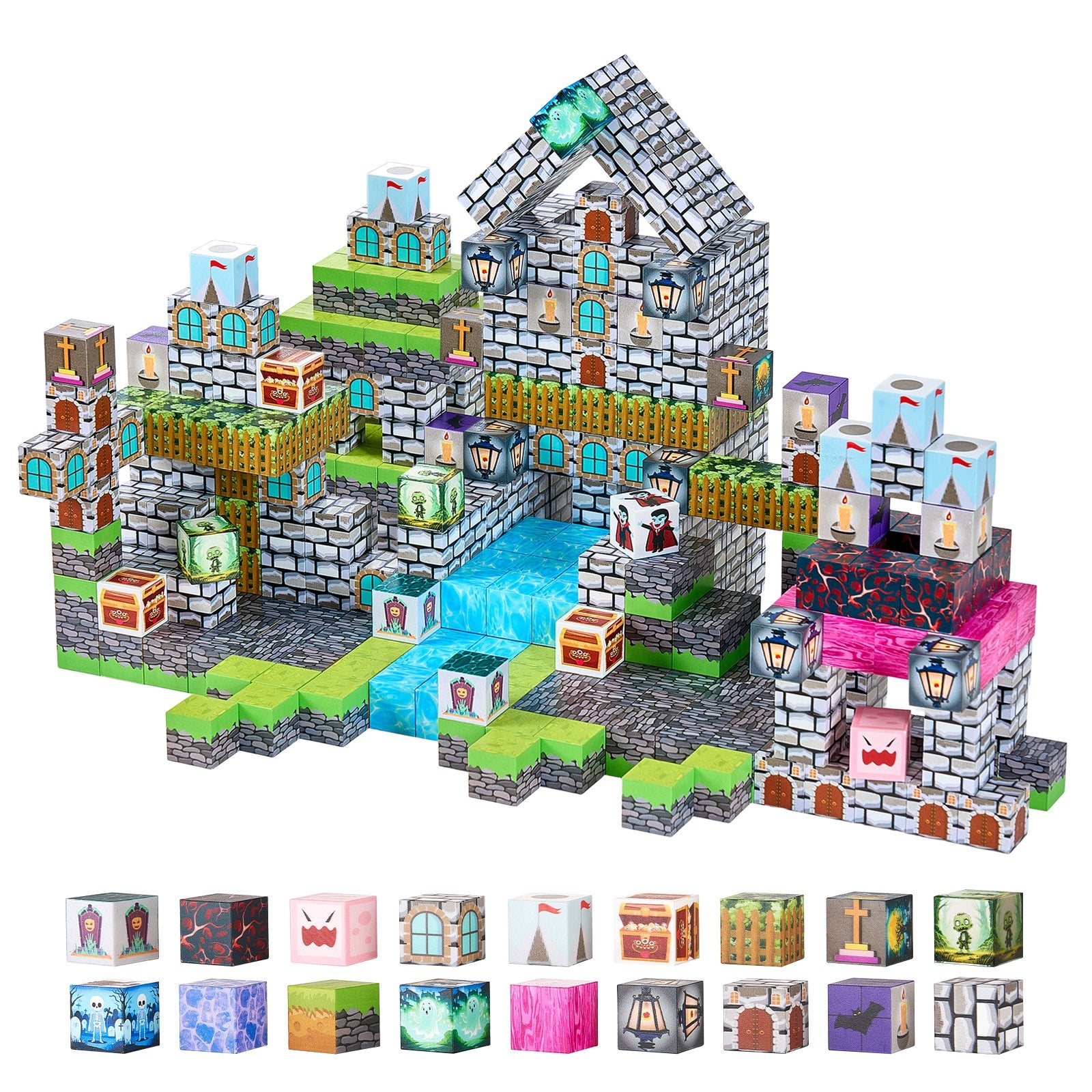 Magnetic Blocks, 100 PCS Cemetery Zombies Set, Magnetic Building Cubes for Kids, STEM Montessori Sensory Toys V952-CLKGNBMDJS10BURVH001V0