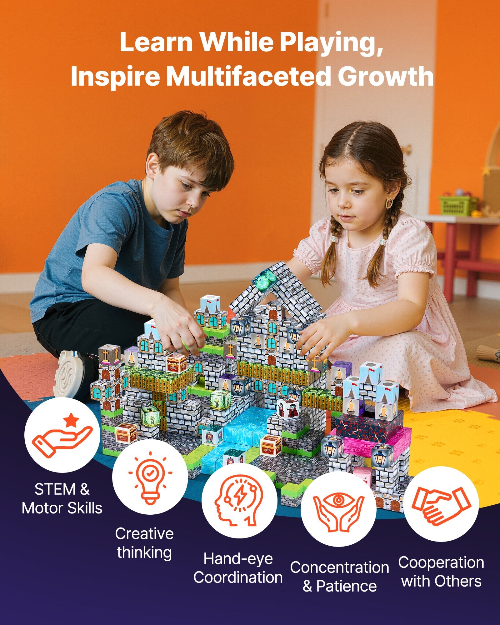 Magnetic Blocks, 100 PCS Cemetery Zombies Set, Magnetic Building Cubes for Kids, STEM Montessori Sensory Toys V952-CLKGNBMDJS10BURVH001V0
