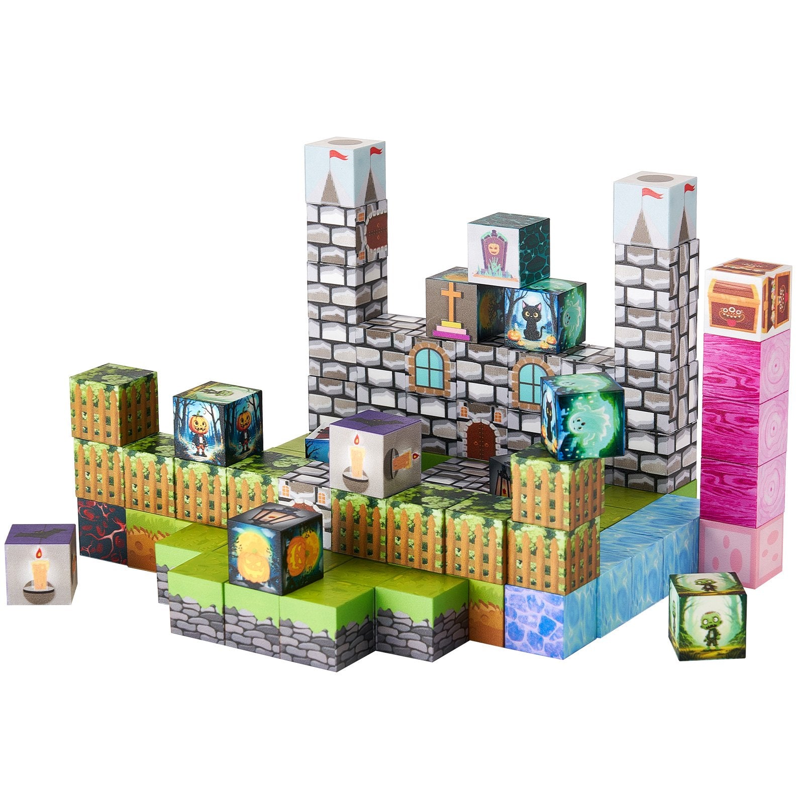 Magnetic Blocks, 100 PCS Cemetery Zombies Set, Magnetic Building Cubes for Kids, STEM Montessori Sensory Toys V952-CLKGNBMDJS10BURVH001V0