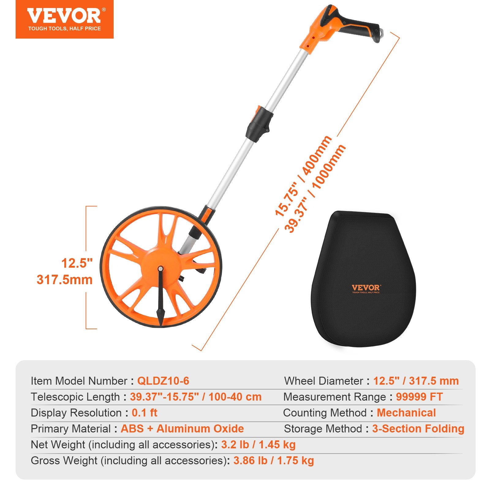 Measuring Wheel 12.5" Road Runner Distance Telescoping Handle w/ Back Bag V952-CLLFZXXS125INT5BWV0