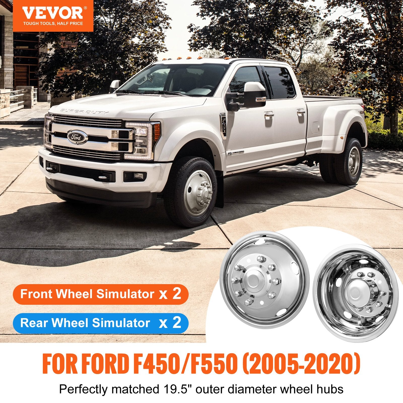 50cm 8 Lug Wheel Simulators, 304 Stainless Steel Wheel Simulator Kit with Mirror Polished Finish, 2 Front and V952-CLMNQ195YC4P6TQSZV0