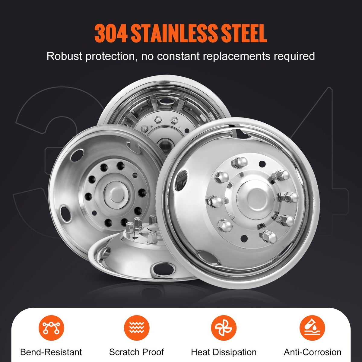 50cm 8 Lug Wheel Simulators, 304 Stainless Steel Wheel Simulator Kit with Mirror Polished Finish, 2 Front and V952-CLMNQ195YC4P6TQSZV0
