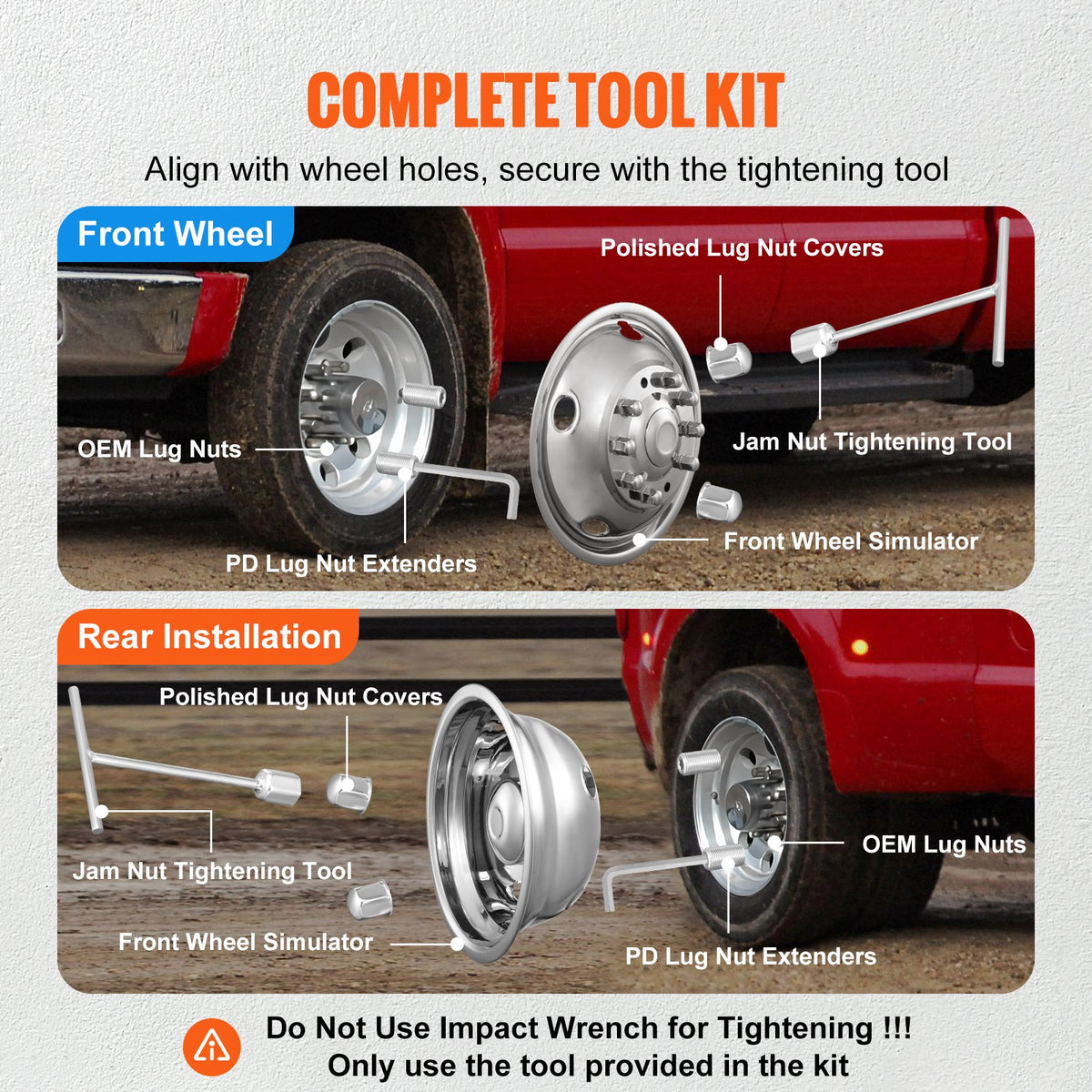 50cm 8 Lug Wheel Simulators, 304 Stainless Steel Wheel Simulator Kit with Mirror Polished Finish, 2 Front and V952-CLMNQ195YC4P6TQSZV0