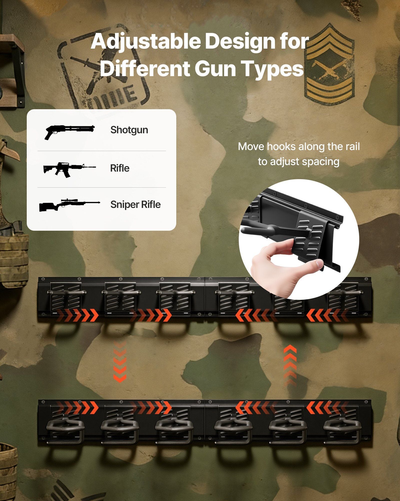 Indoor Gun Rack, Heavy Duty Steel, Wall Mount Rifle and Shotgun Rack, 8 Slots for Long Guns, Gun Display V952-CLQJJS8QW0007B6X8001V0