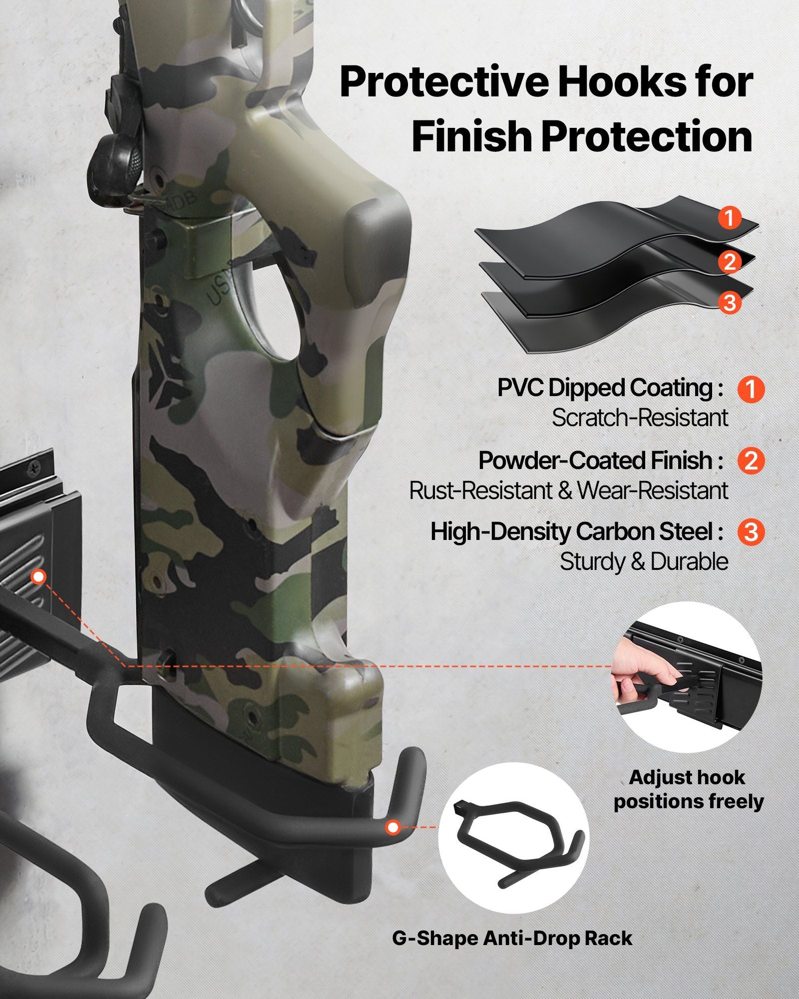 Indoor Gun Rack, Heavy Duty Steel, Wall Mount Rifle and Shotgun Rack, 8 Slots for Long Guns, Gun Display V952-CLQJJS8QW0007B6X8001V0