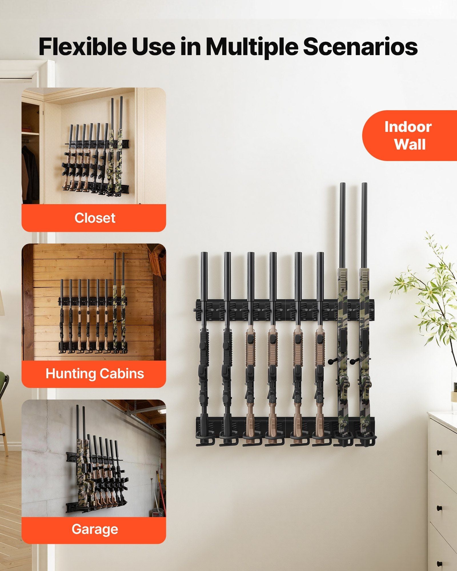 Indoor Gun Rack, Heavy Duty Steel, Wall Mount Rifle and Shotgun Rack, 8 Slots for Long Guns, Gun Display V952-CLQJJS8QW0007B6X8001V0