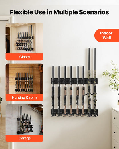 Indoor Gun Rack, Heavy Duty Steel, Wall Mount Rifle and Shotgun Rack, 8 Slots for Long Guns, Gun Display V952-CLQJJS8QW0007B6X8001V0