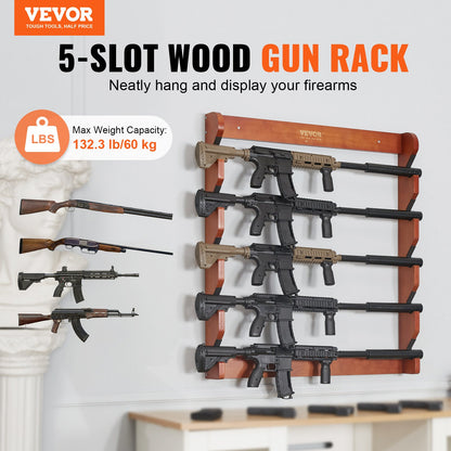 Gun Rack, Wood Gun Rack Wall Mount, Gun Display Rack holds 5 Rifles, Shotguns, 132 lb Heavy Duty Wall Storage V952-CLQJMZ000000PBDYFV0