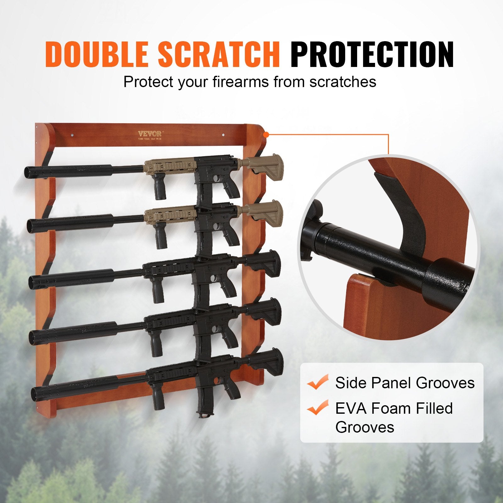 Gun Rack, Wood Gun Rack Wall Mount, Gun Display Rack holds 5 Rifles, Shotguns, 132 lb Heavy Duty Wall Storage V952-CLQJMZ000000PBDYFV0