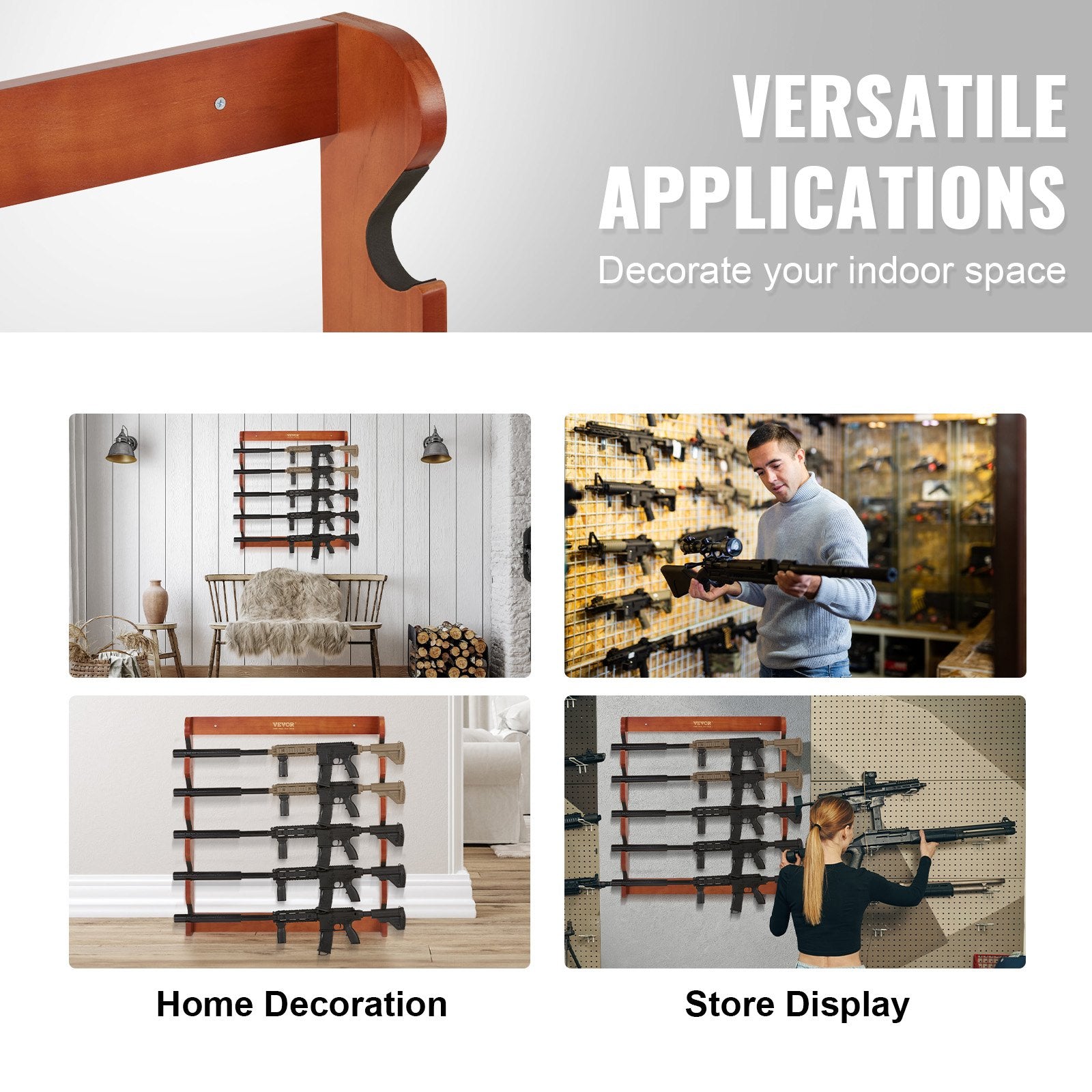 Gun Rack, Wood Gun Rack Wall Mount, Gun Display Rack holds 5 Rifles, Shotguns, 132 lb Heavy Duty Wall Storage V952-CLQJMZ000000PBDYFV0