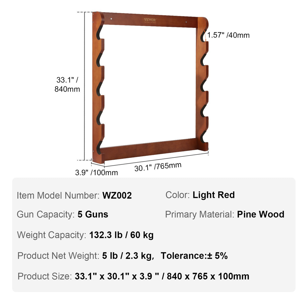 Gun Rack, Wood Gun Rack Wall Mount, Gun Display Rack holds 5 Rifles, Shotguns, 132 lb Heavy Duty Wall Storage V952-CLQJMZ000000PBDYFV0