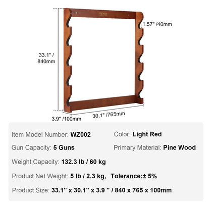 Gun Rack, Wood Gun Rack Wall Mount, Gun Display Rack holds 5 Rifles, Shotguns, 132 lb Heavy Duty Wall Storage V952-CLQJMZ000000PBDYFV0
