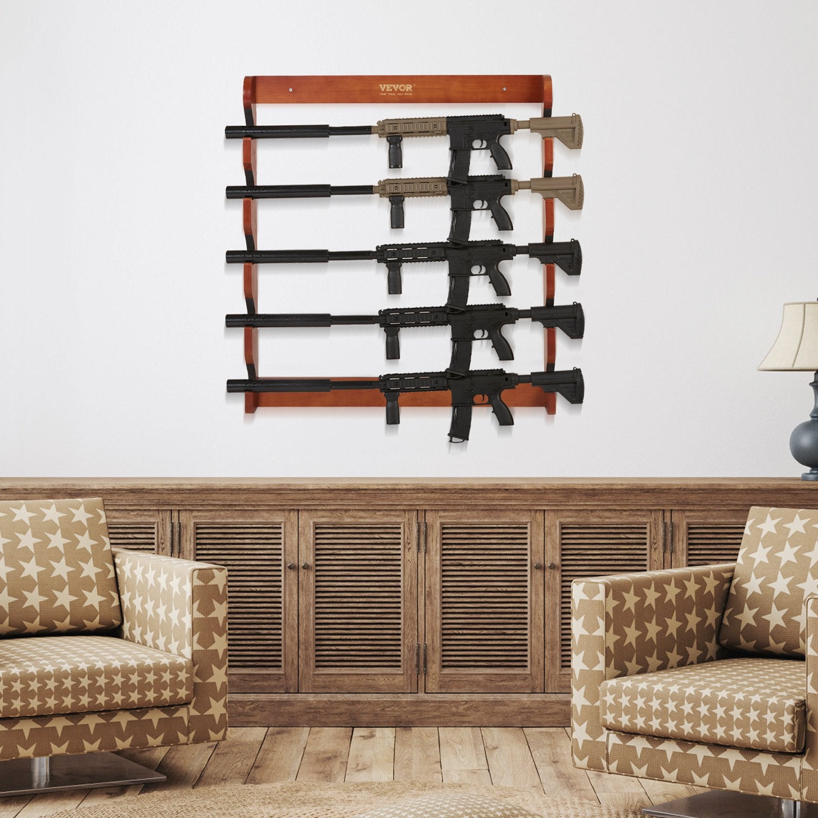 Gun Rack, Wood Gun Rack Wall Mount, Gun Display Rack holds 5 Rifles, Shotguns, 132 lb Heavy Duty Wall Storage V952-CLQJMZ000000PBDYFV0