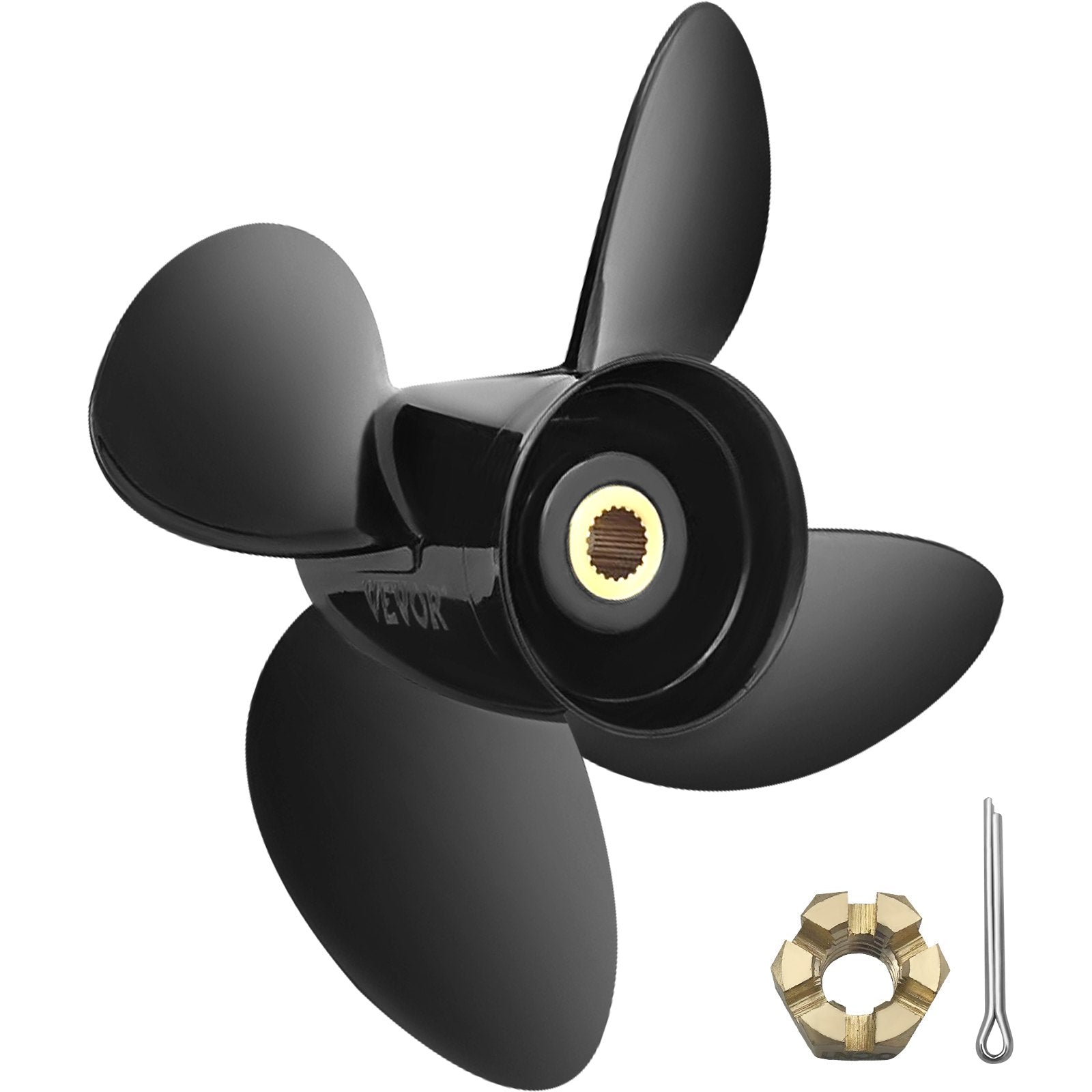 Outboard Propeller, Replace for OEM 3587522, 4-Blade 14 1/4"" x 19"" Pitch Aluminium Boat Propeller, V952-CLXJH41414X19DFBXV0