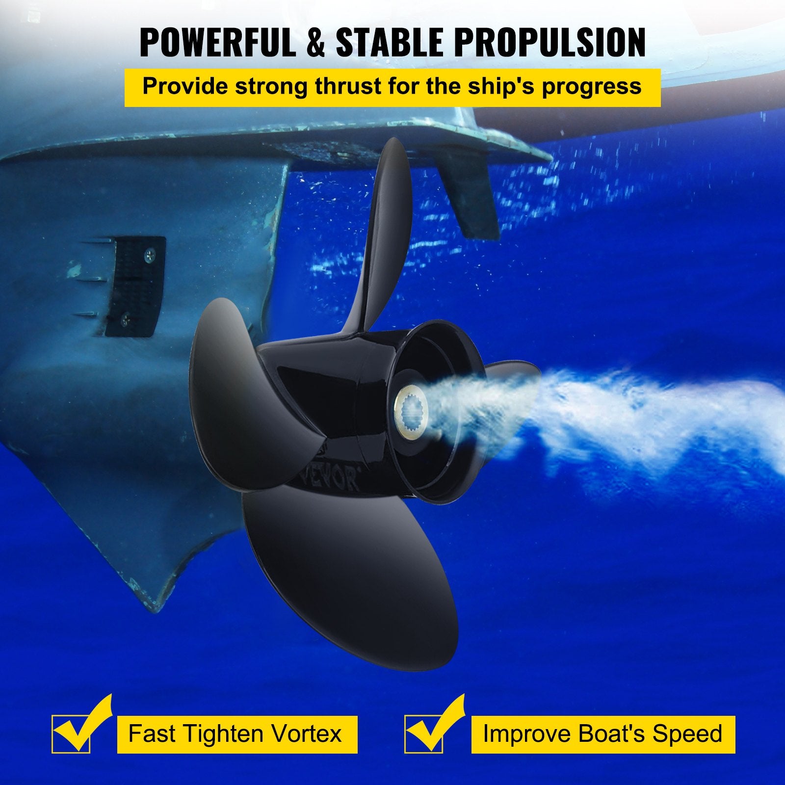 Outboard Propeller, Replace for OEM 3587522, 4-Blade 14 1/4"" x 19"" Pitch Aluminium Boat Propeller, V952-CLXJH41414X19DFBXV0