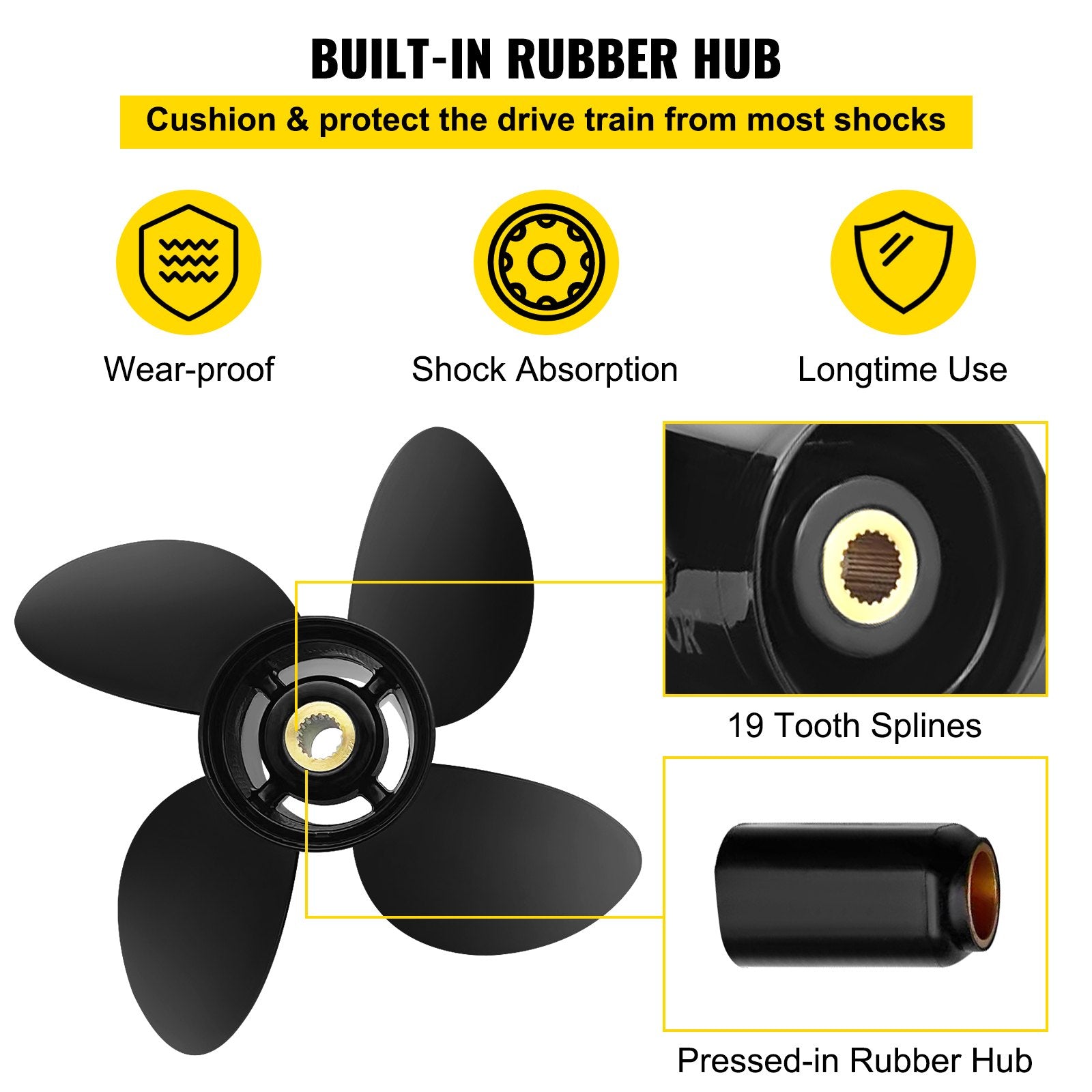 Outboard Propeller, Replace for OEM 3587522, 4-Blade 14 1/4"" x 19"" Pitch Aluminium Boat Propeller, V952-CLXJH41414X19DFBXV0