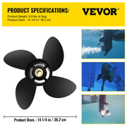 Outboard Propeller, Replace for OEM 3587522, 4-Blade 14 1/4"" x 19"" Pitch Aluminium Boat Propeller, V952-CLXJH41414X19DFBXV0