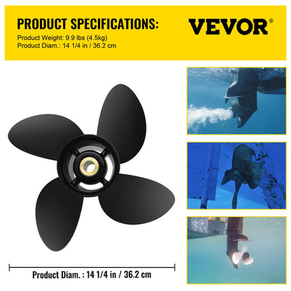 Outboard Propeller, Replace for OEM 3587522, 4-Blade 14 1/4"" x 19"" Pitch Aluminium Boat Propeller, V952-CLXJH41414X19DFBXV0