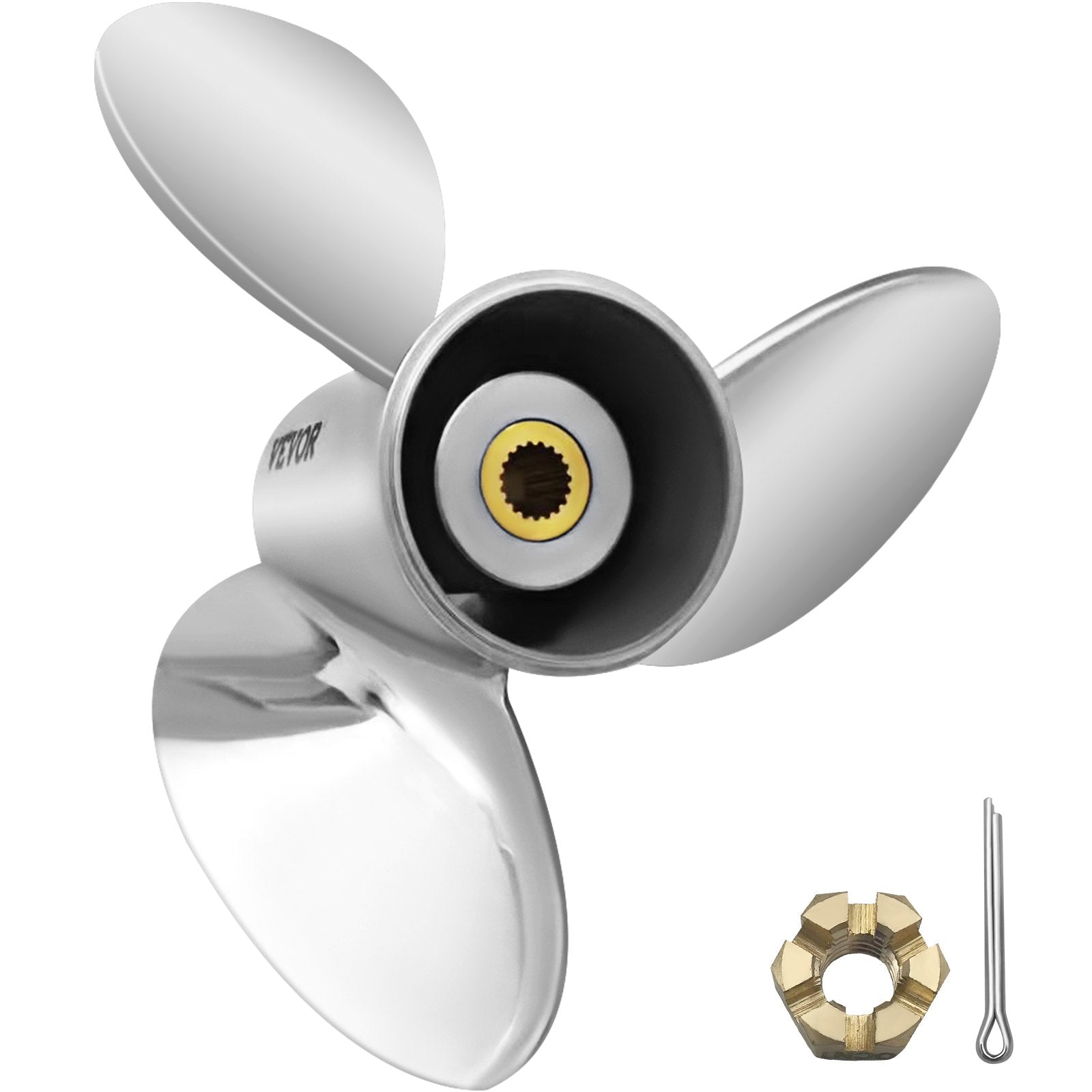 Outboard Propeller, Replace for OEM 3860709, 3-Blade 14.5"" x 21"" Pitch Steel Boat Propeller, Compatible V952-CLXJY31412X211DRFV0